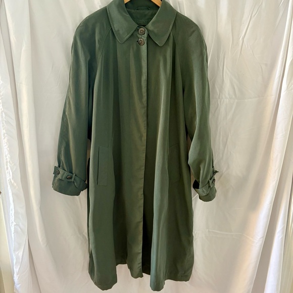Women’s Green Trench Coat - Classic Long Overcoat - Picture 2 of 6